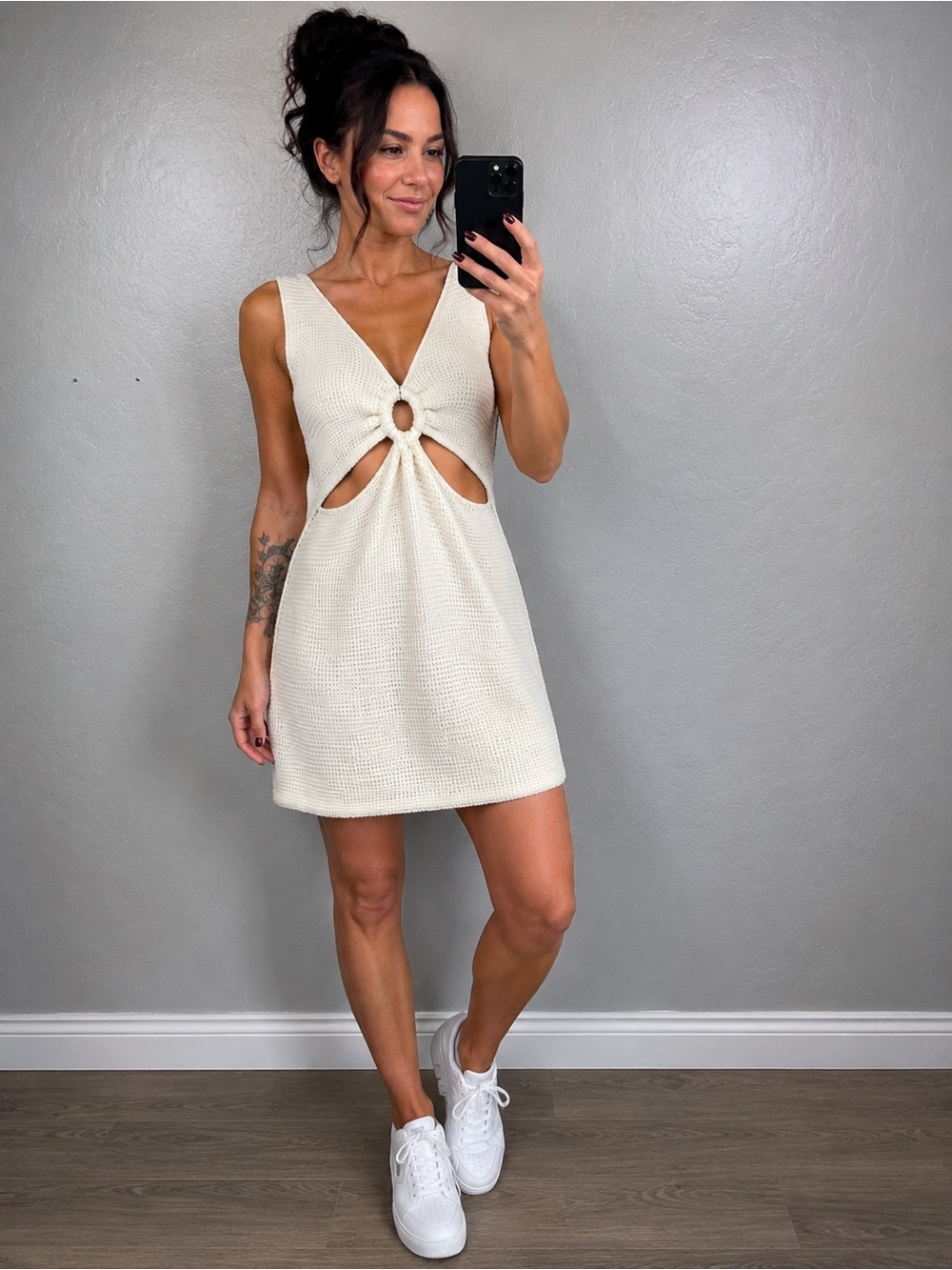 Madden NYC Cream Knit Cutout Dress Cottagecore Juniors Large